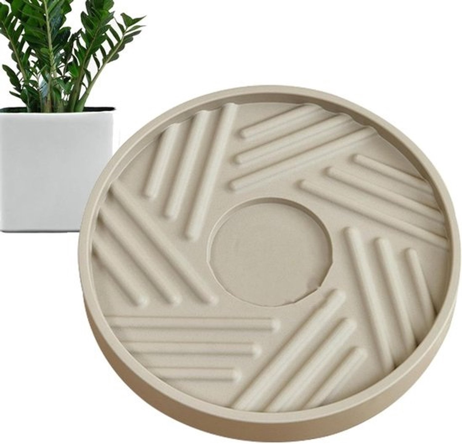 Plantenroller met wielen - Basis voor bloempot - Planten verplaatsen - Met waterreservoir - 40 x 36 cm - Beige