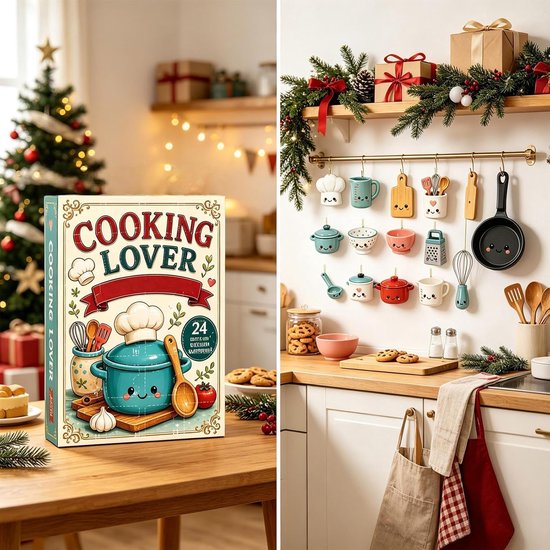 Adventskalender 2026 voor kookliefhebbers – 24 schattige 2D-hangers van acryl in de vorm van keukengerei – aftelkalender voor 24 dagen; perfect voor in de kerstboom en een leuk cadeau voor wie van koken houdt — cadeau in Kookcadeaus - foto 2