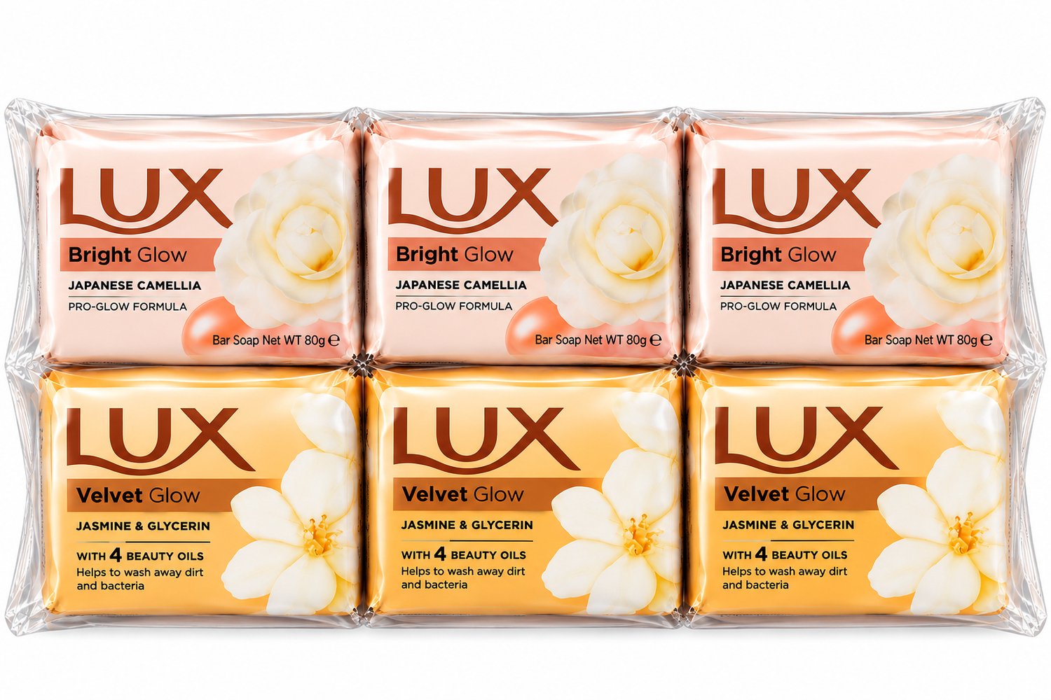 LUX Zeep - Mixset - Voordeelverpakking - 3x Bright Glow 80g & 3x Velvet Glow 90g