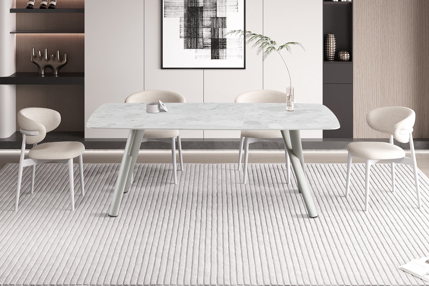 Orion Eettafel – 200 x 100 cm – Beige Stenen Blad – Beige Metalen Onderstel