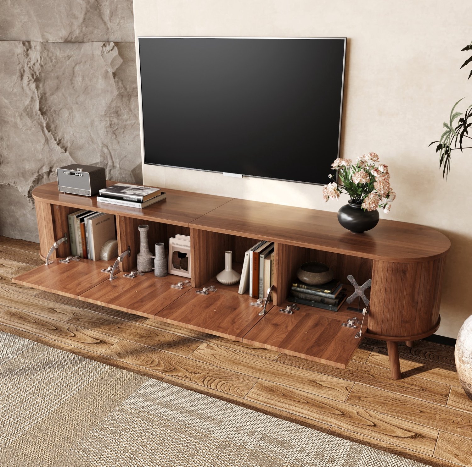 Maisentiel TV-meubel 180 x 38 x 47 cm - klepdeuren, MDF en spaanplaat, walnootkleur