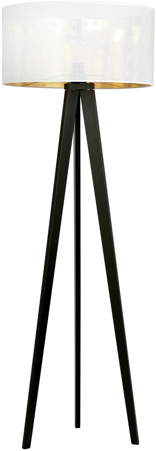 Emibig Skive 3 poot staande lamp met robuuste textielkap koker 1x E27 wit en goud - Perfect voor elke moderne woonkamer