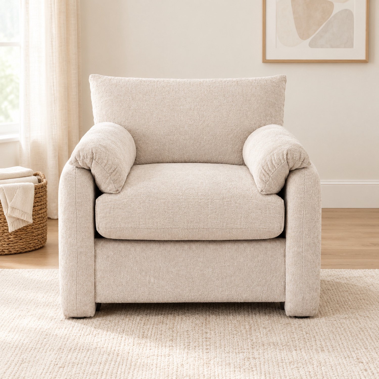 WUVRIE Fauteuil 96x82x84 cm - Chenille bekleding en armleuningen - Beige