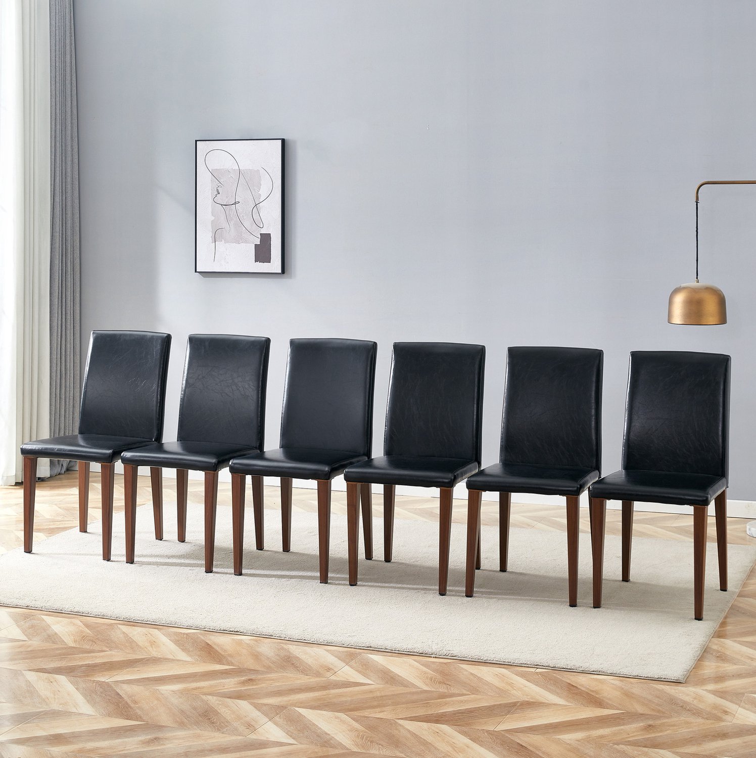 MODFU Eetkamerstoel - Kunstleren Zitting - Moderne Stijl - Zwart Walnootlook