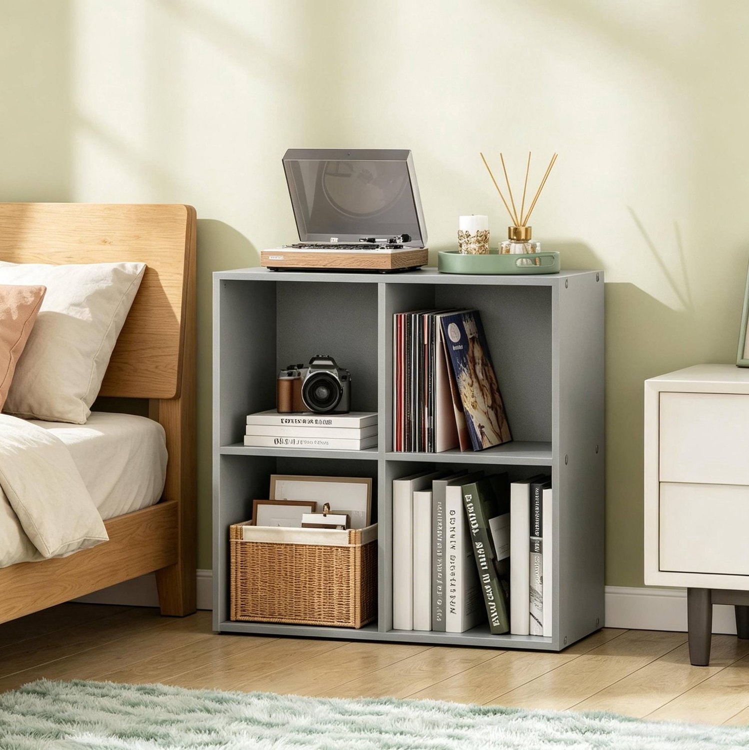 WUVRIE Open boekenkast 59,6x29x59,8 cm - 4 vakken en kantelbeveiliging - Grijs