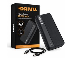 Drivv. Powerbank 20.000 mAh - Inclusief 60W Oplaadkabel - 22.5W Snellaadfunctie - USB / USB C - Externe batterij