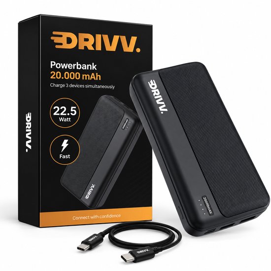 Drivv. Powerbank 20000 mAh Zwart