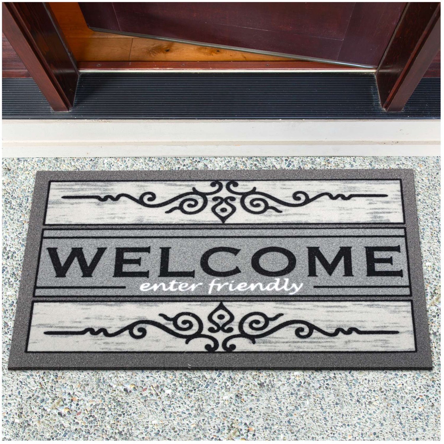 ANRO Welcome Enter Friendly Deurmat Grijs 40x68 cm - Antislip