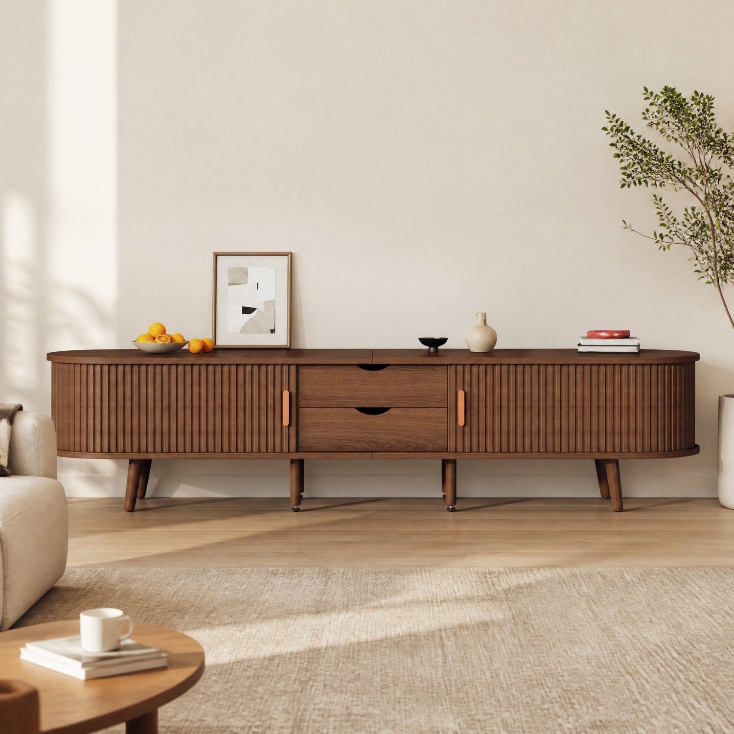 Maisentiel TV-meubel 170 x 40 x 42 cm met 2 laden en schuifdeuren, MDF, walnoot