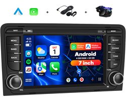 Boscer Android 15 Autoradio - Geschikt voor Audi A3, S3, RS3 (2003-2012) - 4+64GB - 7 inch HD IPS Touchscreen - Draadloze Apple CarPlay & Android Auto - GPS Navigatie - WIFI, Bluetooth, USB & MP5 - Microfoon & AHD Achteruitrijcamera - Nieuw