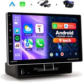 Boscer 1Din Autoradio - Android 15 - Apple Carplay & Android Auto (Draadloos) - 9 Inch HD Verstelbaar Touchscreen - 2+64GB - Navigatiesysteem - Bluetooth - USB - GPS - WIFI - HD Achteruitrijcamera & Microfoon