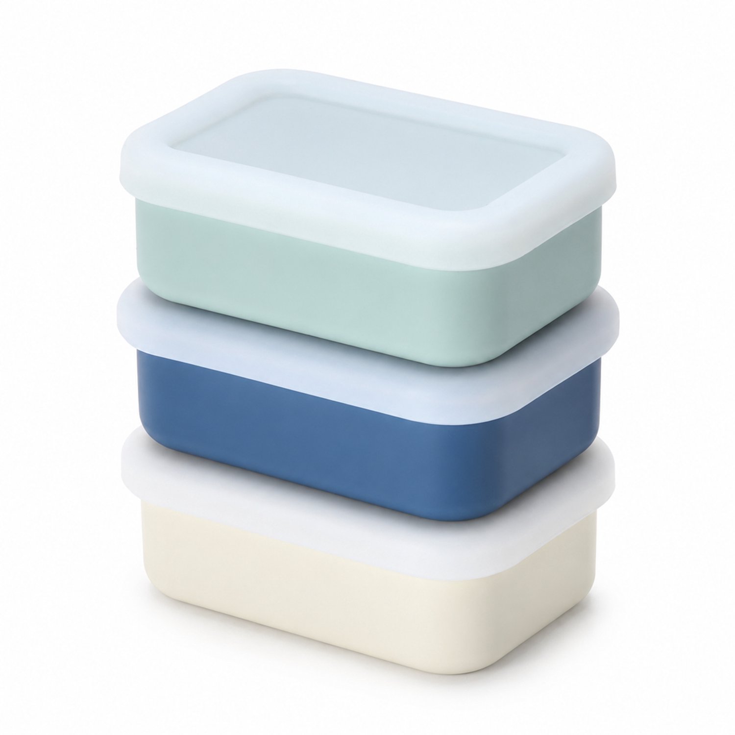 Broodtrommelset van siliconen met deksel, 3 rechthoekige bakjes van 250 ml