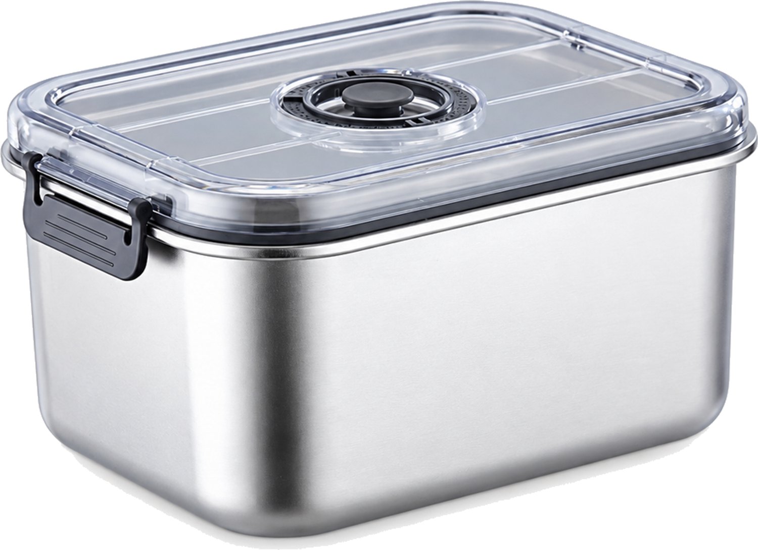 Broodtrommel 3500 ml, zilverkleurige vacuüm-bewaarbox van RVS 304 met transparant deksel en sluitclip