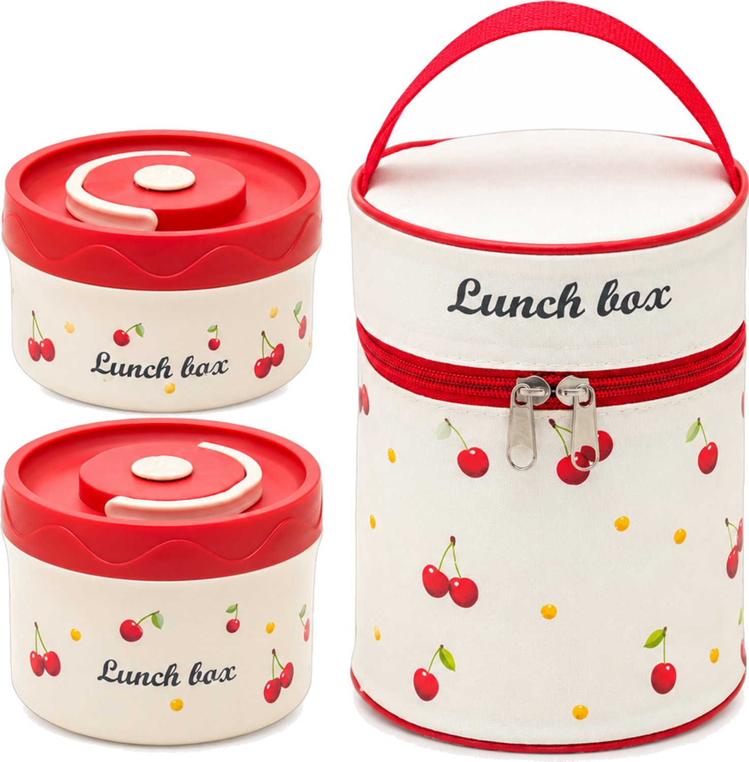 Broodtrommelset met twee ronde lunchboxen van 316 roestvrij staal 440 ml en 600 ml met draagtas
