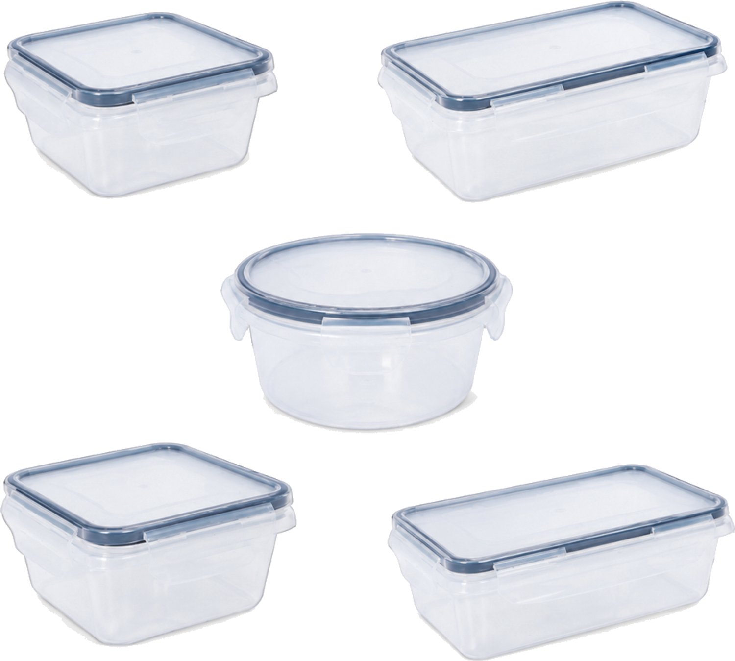 Broodtrommelset met 16 PP-bakjes met deksel, vijf inhoudsmaten van 350 tot 1000 ml