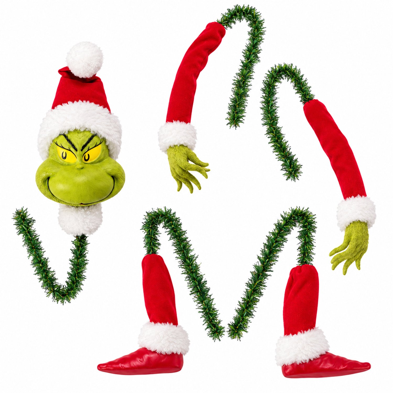 DPLUNIQ Kerstboomversiering - Versiering - Kerstboom - Kerstversiering - Grinch - 5-Delig - 3D - Herbruikbaar - Groen/Rood
