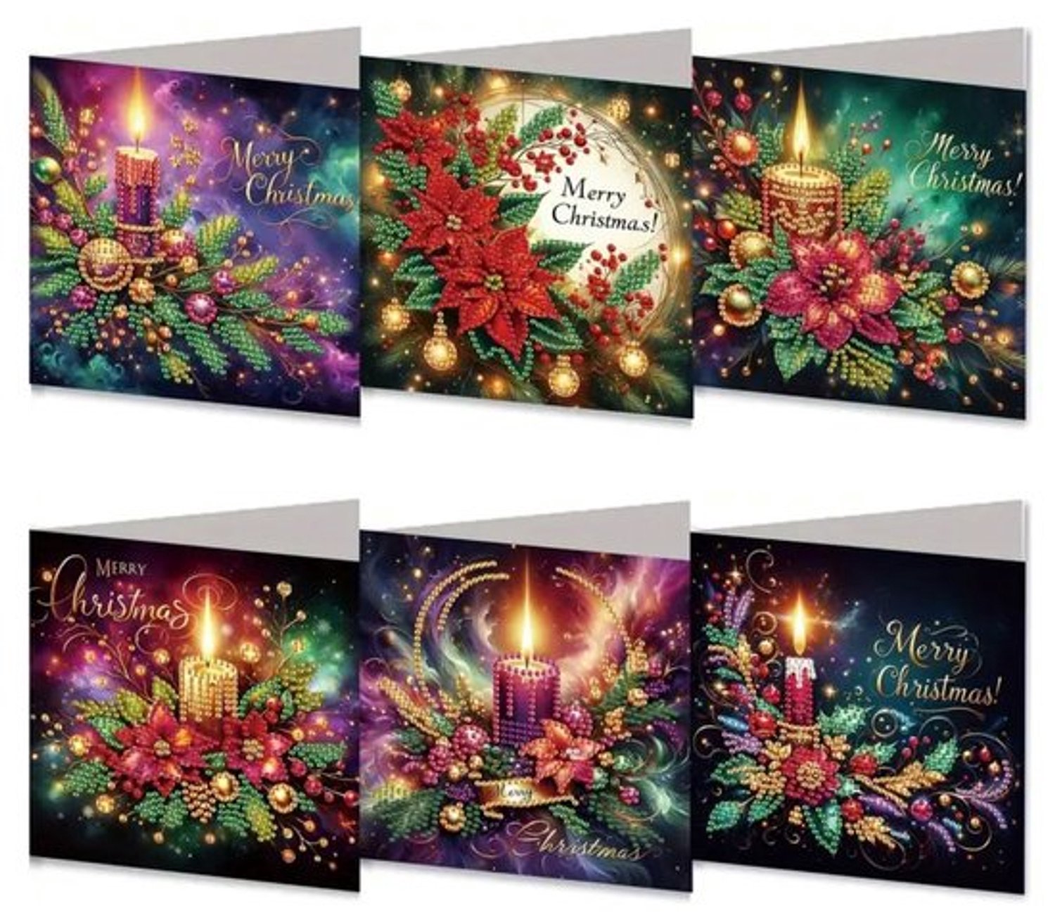 6 Diamond Painting Kerstkaarten - 15x15cm - Christmas kaarten met enveloppen - Diamond painting complete set