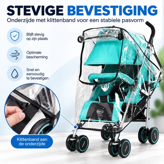 Regenhoes Kinderwagen Universeel - met Kijkvenster en Ventilatie - Waterdichte PEVA Buggyhoes - Opvouwbaar - Transparant — afbeelding 3