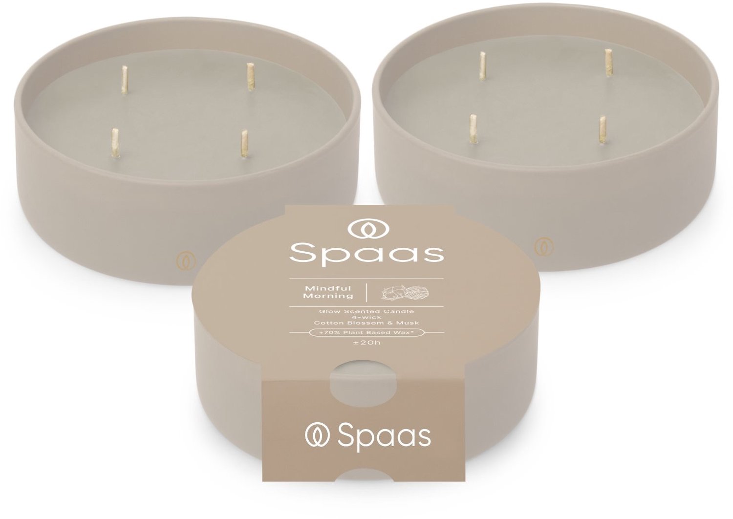 SPAAS Glow Geurkaars in glas - Set van 3 kaarsen - Katoenbloesem en Muskus - circa 20u - Mindful Morning Lichtgrijs
