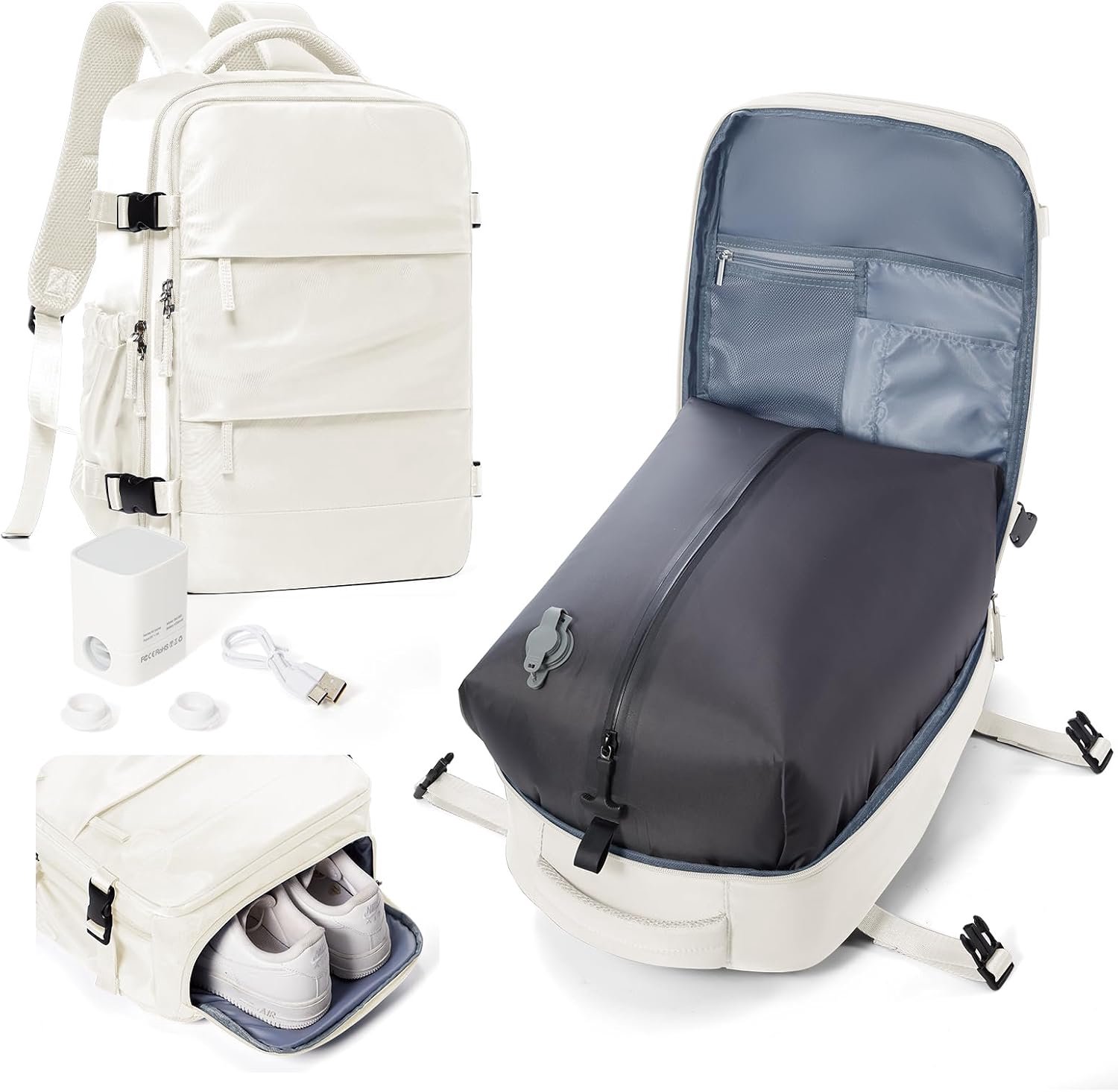 Vacuümverpakte Handbagage Rugzak 40x30x20 cm - Waterdicht - Voor onder de vliegtuigstoel - m-winkel