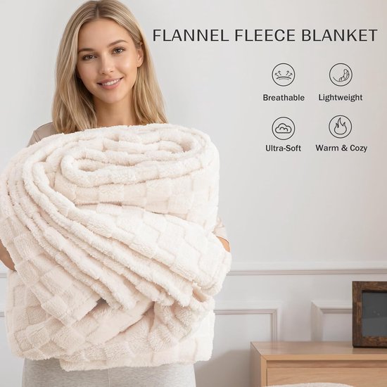 Blanket - Deken - 150 x 200 cm- Plaid - - Superzacht & Warm - Wit Plaid - Scandinavisch Woondeken - Double Blanket - Sofa Blanket - 3D Checkered Blanket - Soft Blanket - Checkered Wool Blanket - Warm Blanket - Plaid voor bank en bed — cadeau in Wonen & Interieur - foto 2