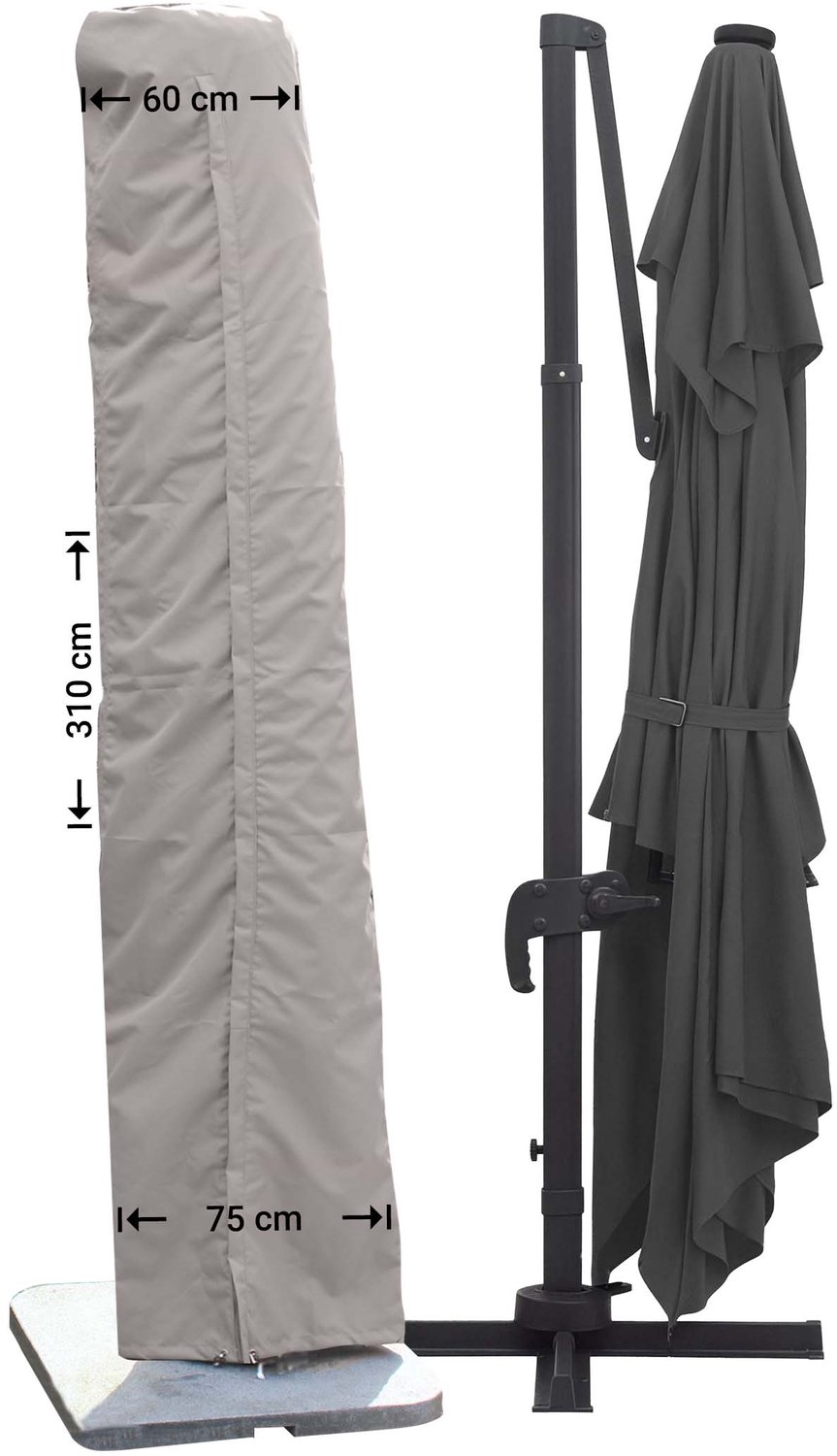 Raffles Covers Parasolhoes - Hoog: 310 cm - RUS310 - Waterdicht - UV-bestendig - Rits en stok - Trekkoord - Parasolhoes voor staande parasol Taupe