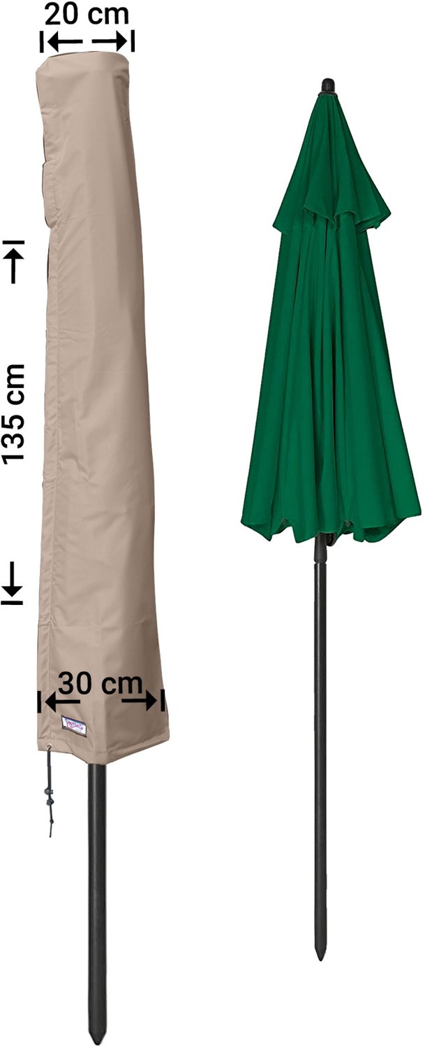 Raffles Covers Parasolhoes - Hoog: 135 cm - RUS135 - Waterdicht - UV-bestendig - Rits en stok - Trekkoord - Parasolhoes voor staande parasol Taupe