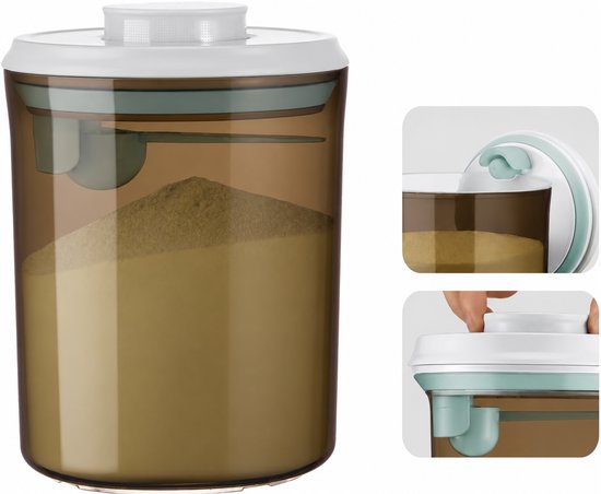 Ankou Melkpoeder Container 1500ml – Babyvoeding Bewaarcontainer – UV-block/bescherming-Met Drukknop & Maatschep – Rond – BPA-vrij — afbeelding 2