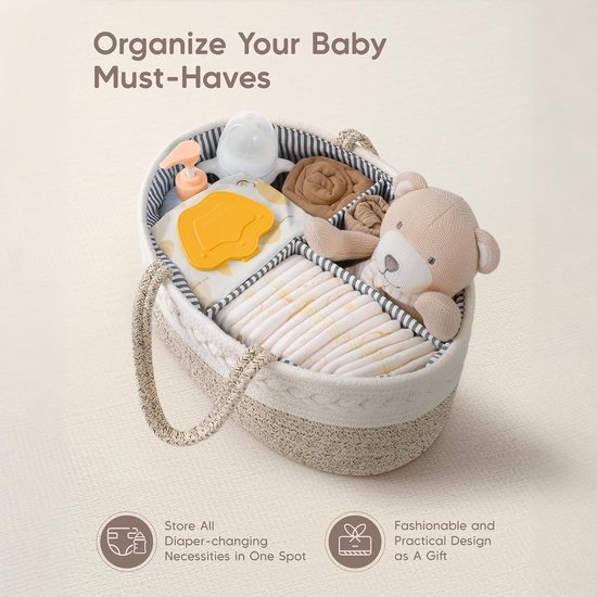 Kraammand - Baby Mand - Met drie vakken - Babyshower - Kraamcadeau meisje of jongen - Mooi, praktisch en overzichtelijk - Wit en bruin — afbeelding 5