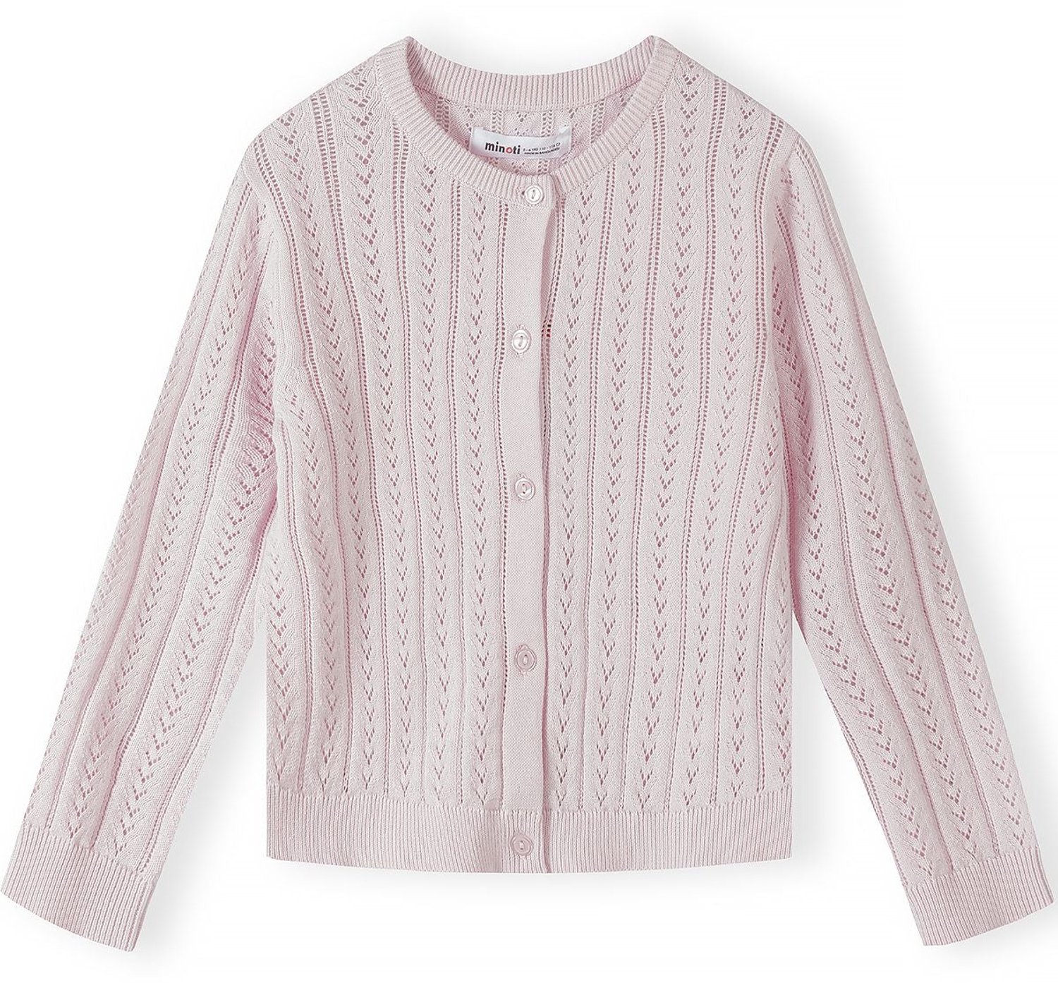 Minoti meisjes vest – gaatjesbreisel – ronde hals – lichtroze