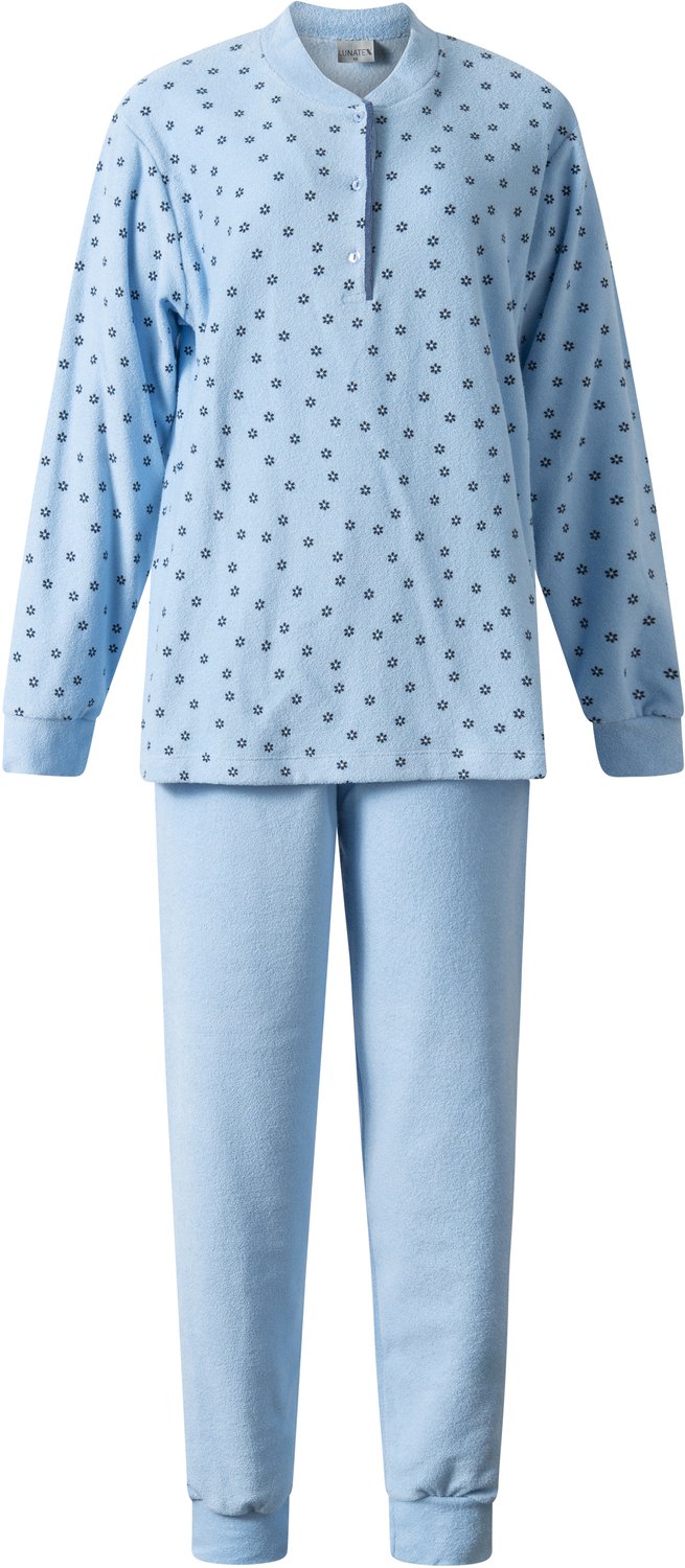 Lunatex winter dames pyjama 124280 - warm aangeruwde badstof - blauw