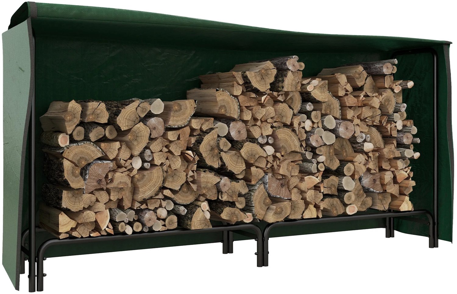 lejoraa - Brandhoutrek met afdak – Houtopslag voor buiten – Houtrek met plankafdekking – 200 × 36 × 99 cm – Donkergroen/Zwart