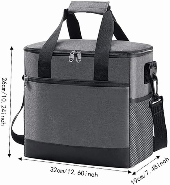 Geïsoleerde lunchtas van 15 liter met schouderriem, picknickkoeltas met ingebouwd koelelement, lekvrij en opvouwbaar, lichtgewicht (300 g), geschikt voor werk en reizen. Afmetingen: 32,4 x 26,4 x 19,9 cm, klein, grijs. — afbeelding 2