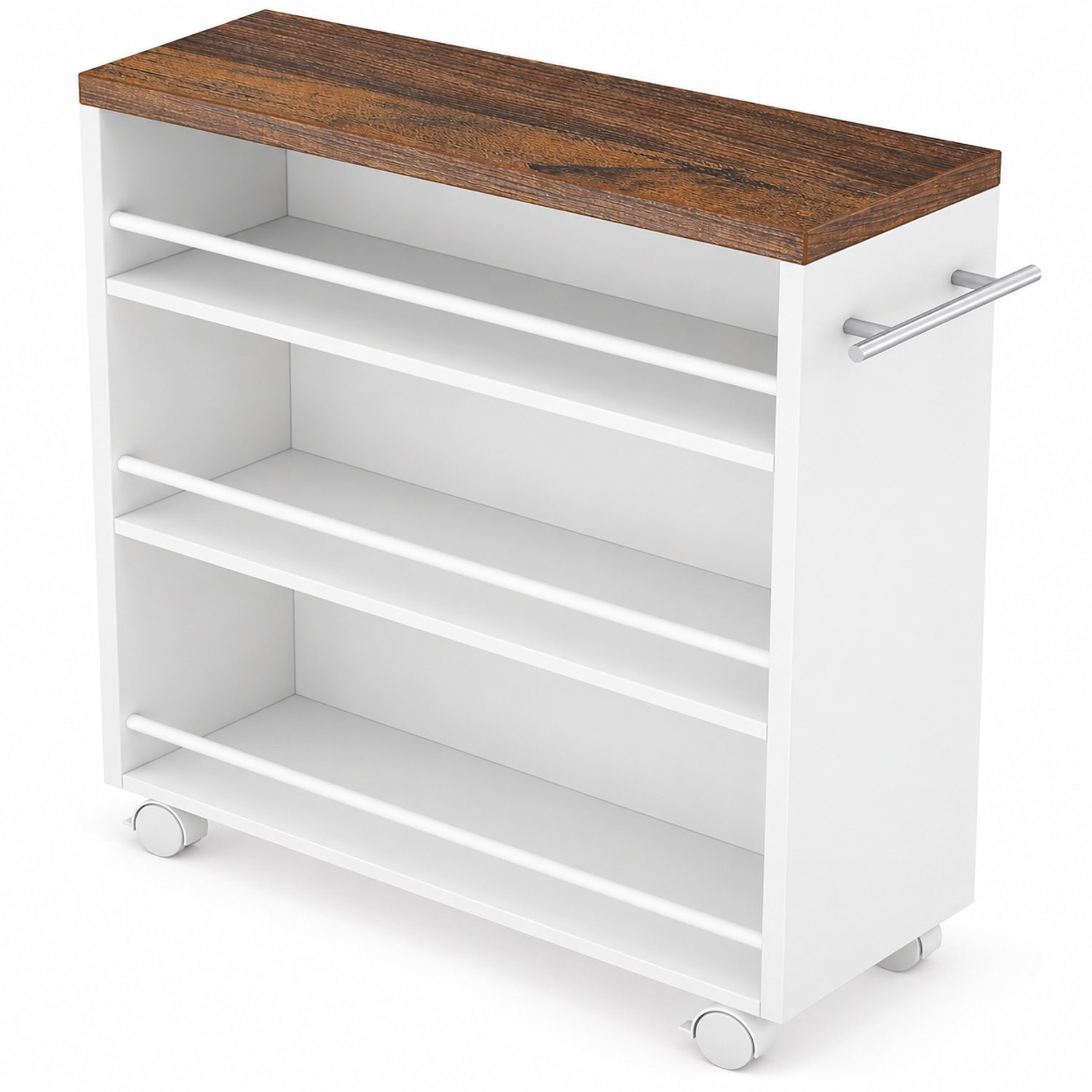 DMG Supply Smalle Keukenwagen - 4 Niveaus - 50 x 16 x 80 cm - Bruin en Wit - Op Wielen