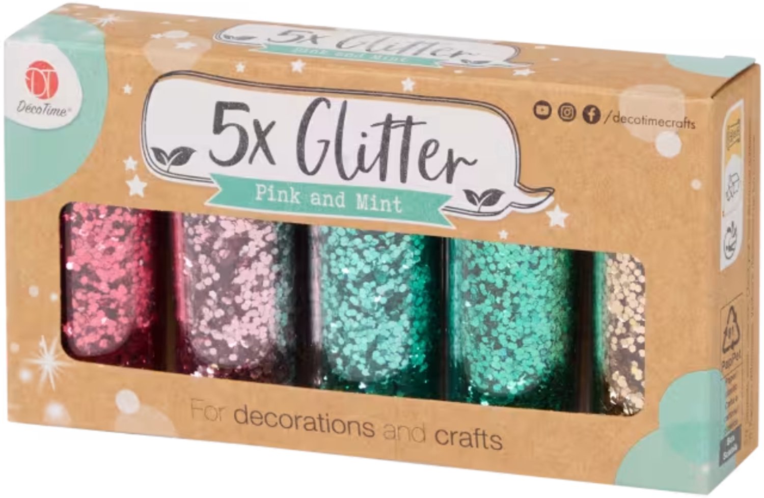DécoTime glitterbuisjes 5 stuks - Kerst - Glitters - Knutselen