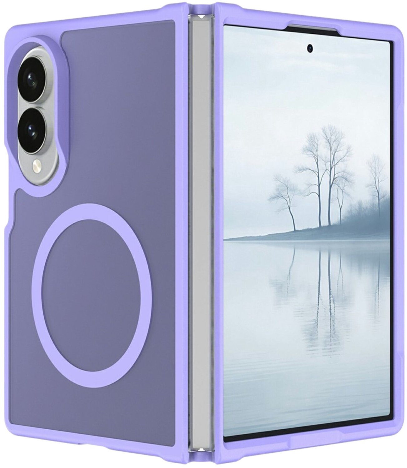 Casety Geschikt voor Samsung Galaxy Z Fold 8 slank backcover hoesje met magnetisch ondersteuning - Lila