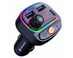Atlantic® FM Transmitter Bluetooth 5.0 Auto – Bluetooth Adapter Autoradio – Carkit Handsfree Bellen – MP3 Speler – USB-C – 2x USB – 3.1A Quick Charge Autolader – RGB 7 Kleuren