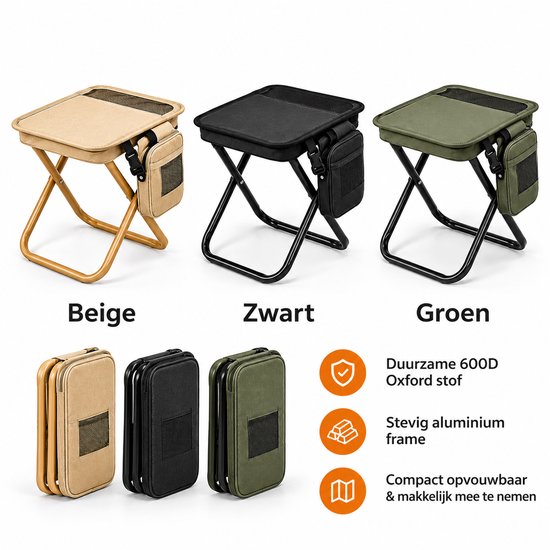 Heuts Goods - Mini Campingstoel - Vouwstoel - Campingstoel Opvouwbaar - Strandstoel - Kampeerstoel - Makkelijk Draagbaar - Inklapbaar - Lichtgewicht - Beige — afbeelding 5