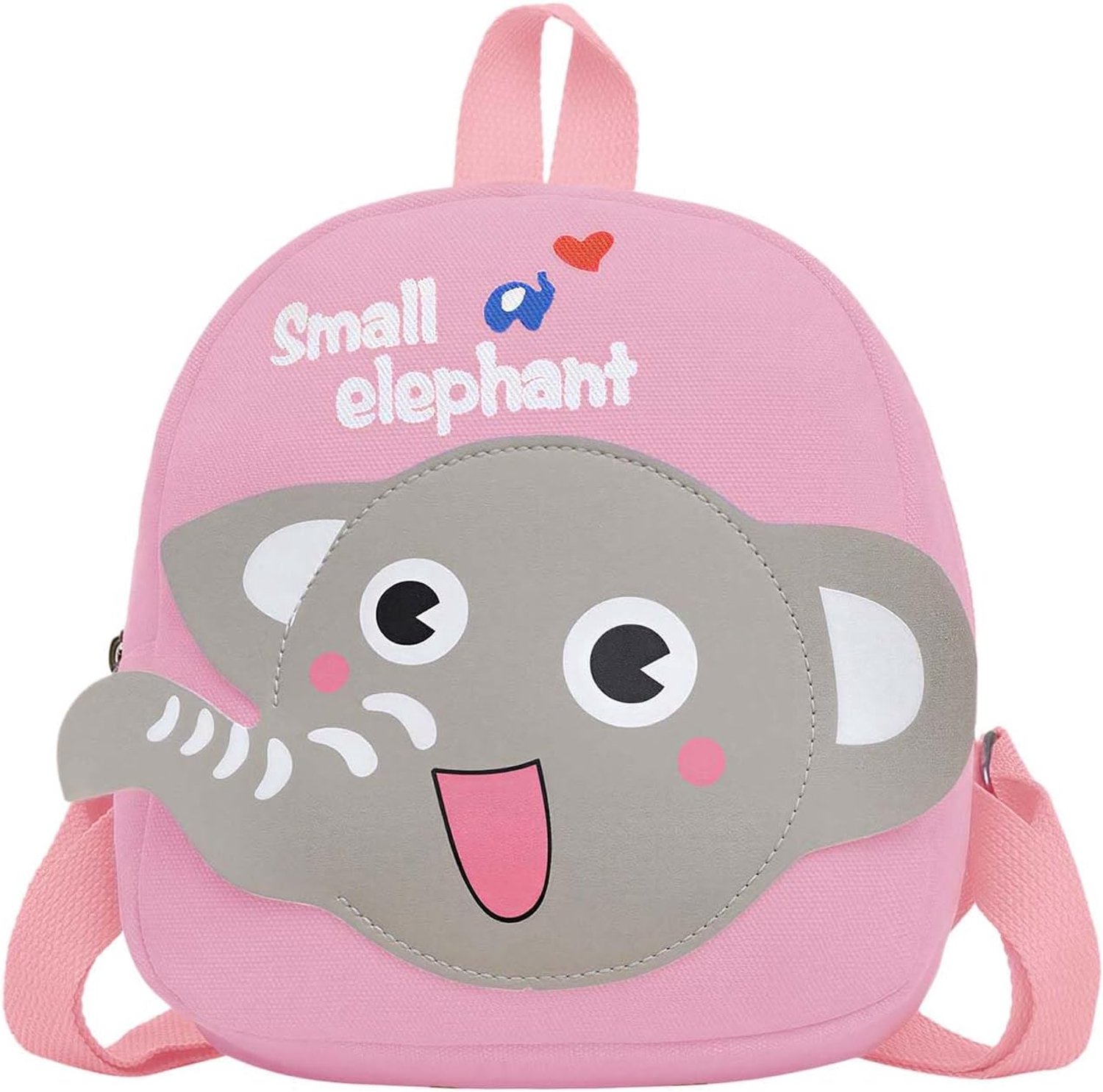 Peuterrugzak met olifant - Kinderrugzak voor kleuterschool - Mini schooltas voor uitstapjes - Voorvak met dierengezicht - Canvas stof met ritssluiting - Verstelbare schouderbanden voor kinderen - Roze/grijs