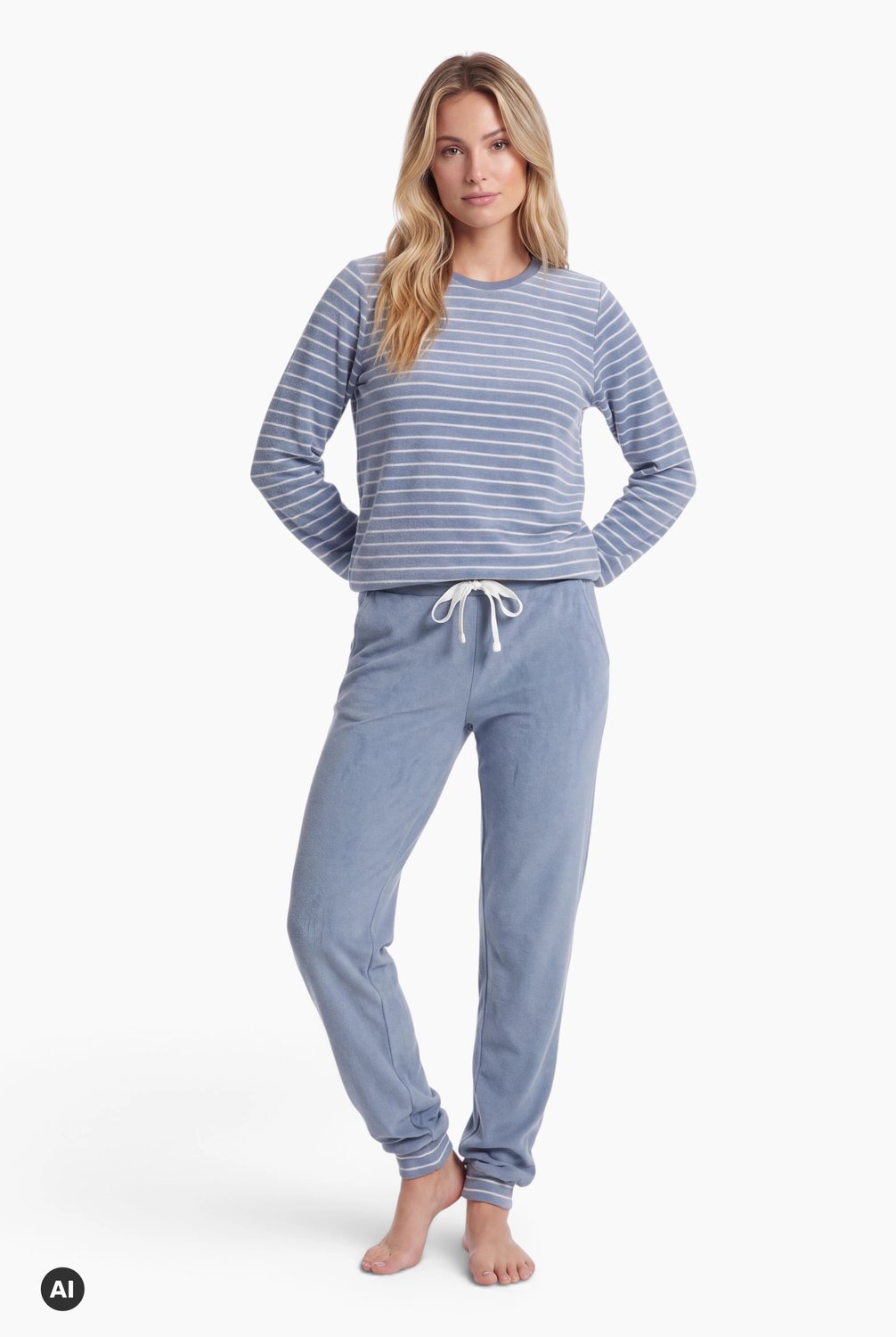 Normann Dames pyjama Normann badstof 22620193870 - Blauw - L 44/46