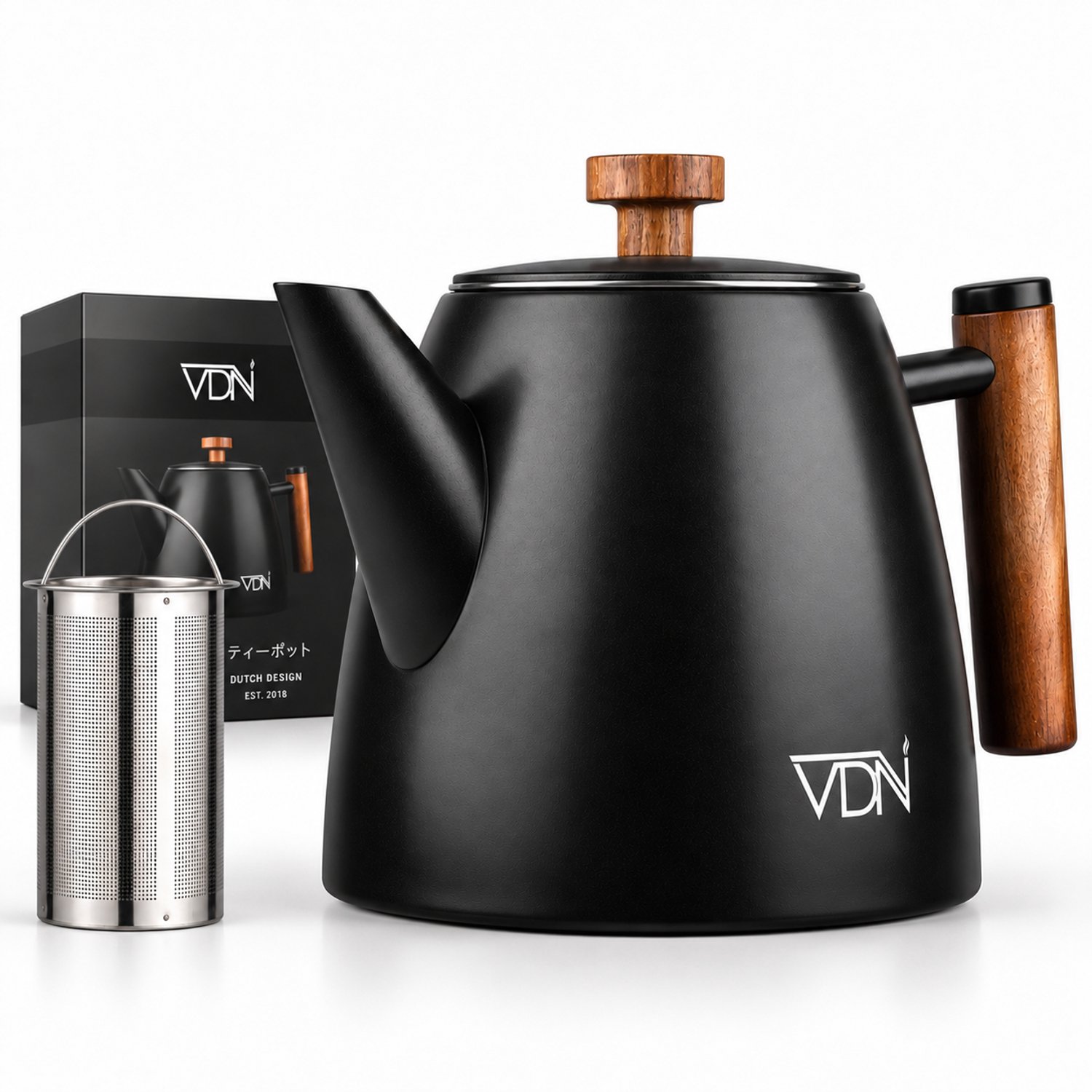 Bol.com VDN RVS Theepot Dubbelwandig met Filter - Zwarte Theekan 1 Liter - 802 aanbieding