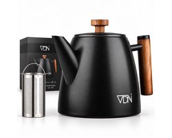 VDN RVS Theepot Dubbelwandig met Filter - Zwarte Theekan 1 Liter - 802