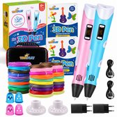 TinyPlay - Set van twee - 2x 3D Pen Starterspakket XXL - 100m Filament Vullingen - Opbergcase - Transparante tekenmat - Tekenboek - Vingerbeschermers - Knutselen Meisjes & Jongens - 3D pennen