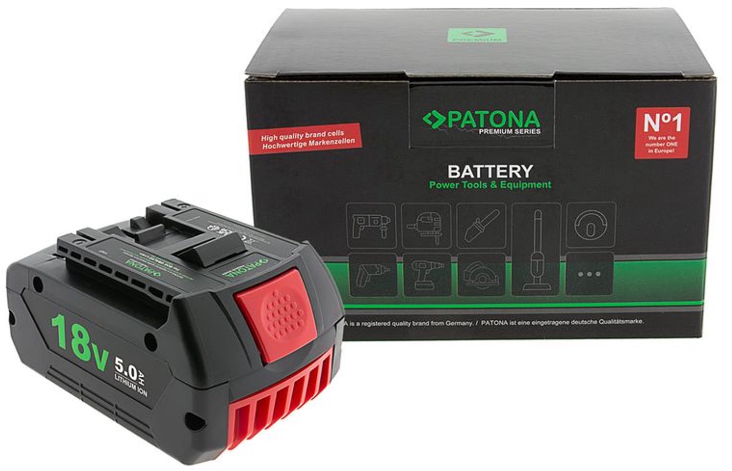 PATONA Li-ion accu 18V 5Ah voor Bosch GBA180LED, GSR 185-LI en GSB 18V-65