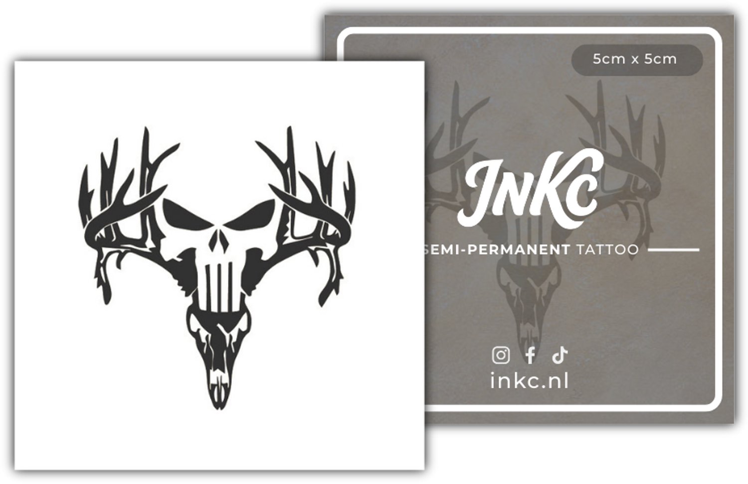 INKC - Tijdelijke Tattoo - Doodshoofd - Nep Tattoo - Plak Tattoos - Blijft tot 2 weken - 5 x 5cm