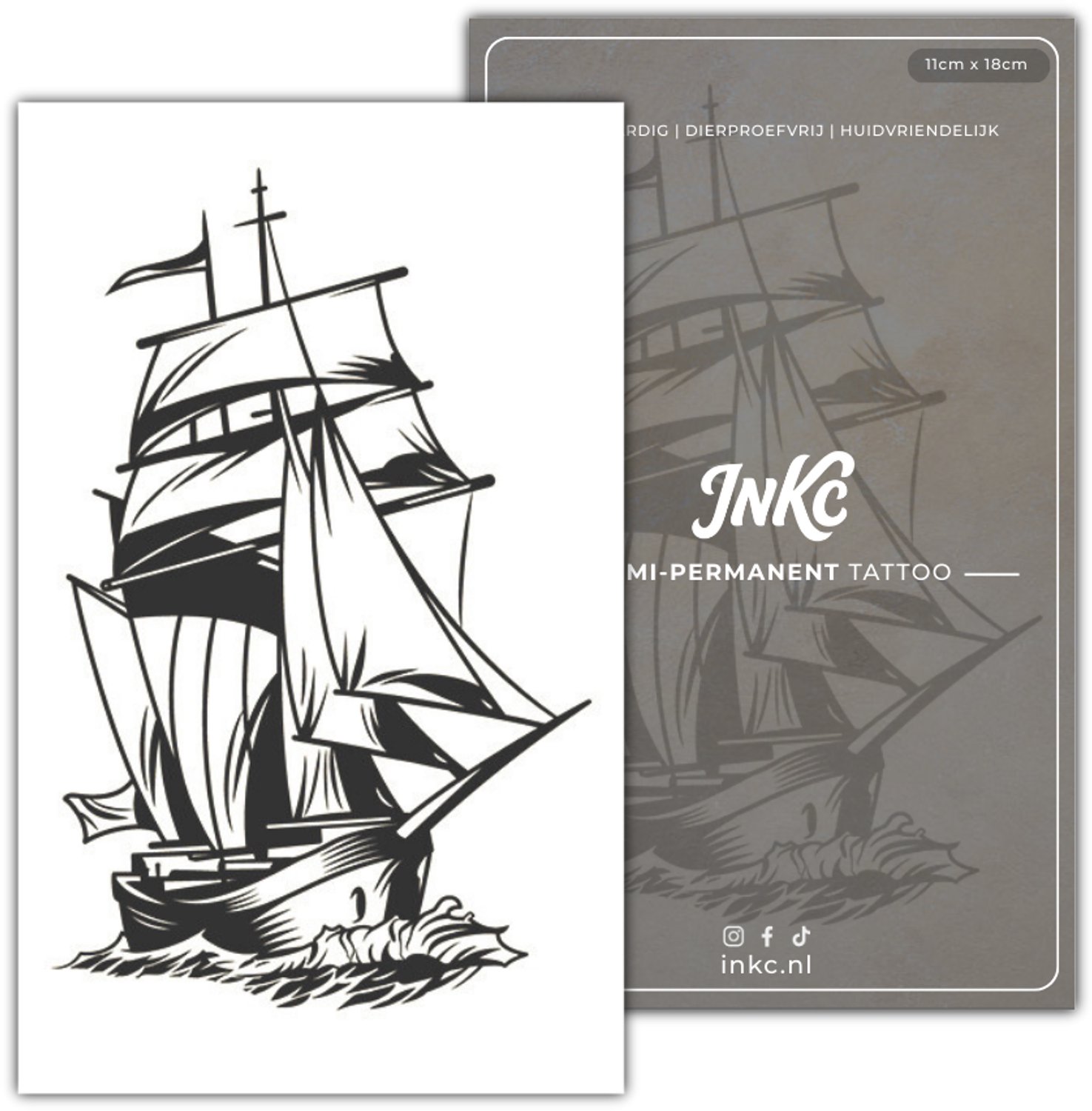INKC - Tijdelijke Tattoo - Schip - Nep Tattoo - Plak Tattoos - Blijft tot 2 weken - 11 x 18cm