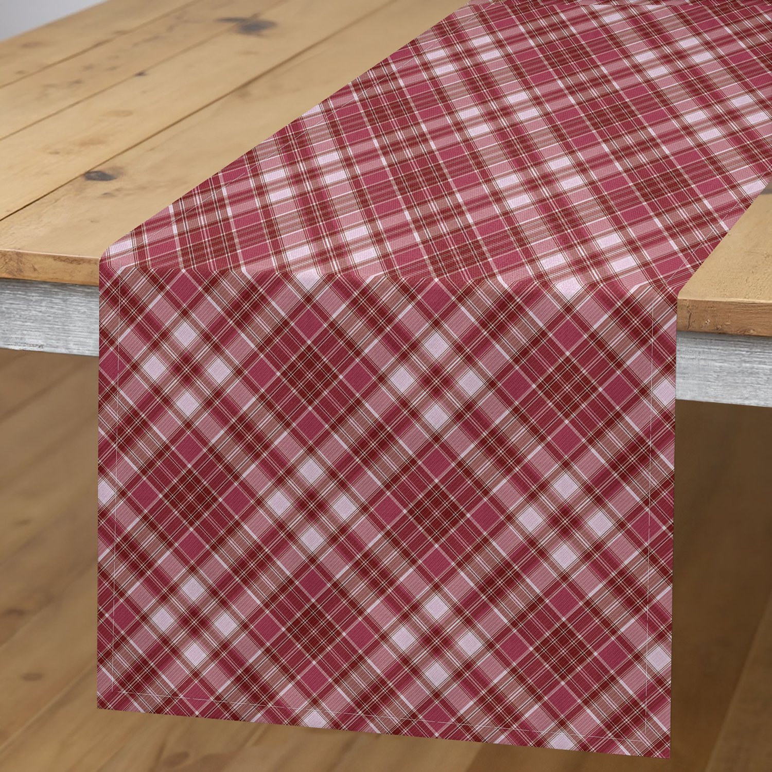 ABAKUHAUS Geruit Tafelloper, Diagonale Lijnen Ruiten, Rechthoekige Decoratieve Tafelloper voor Eetkamer en Keuken, 40 x 180 cm, Oudroze Wit