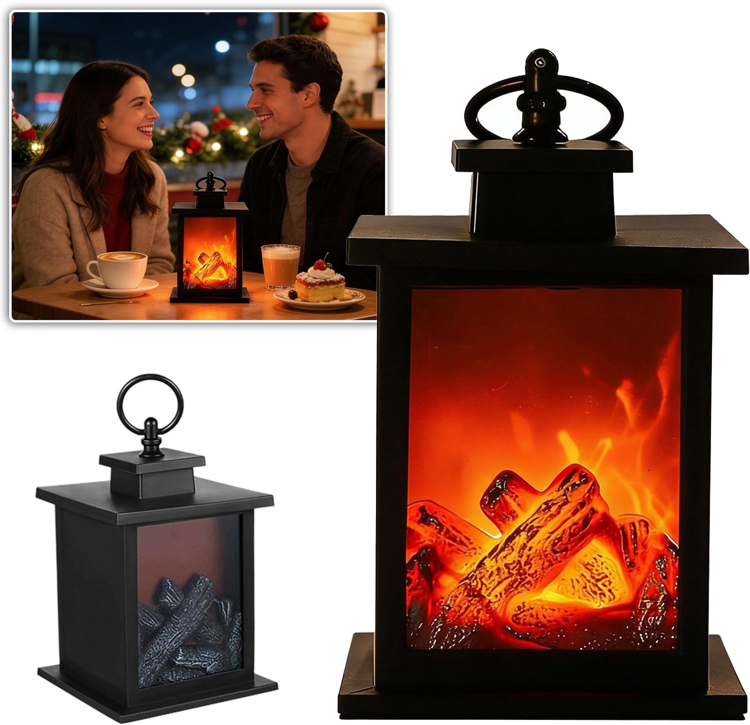 Gezellige Haardlamp Met Realistisch Vlammeneffect - LED-Vlamlamp - Haardlantaarn - LED-Tafellamp In Houtskoolstijl