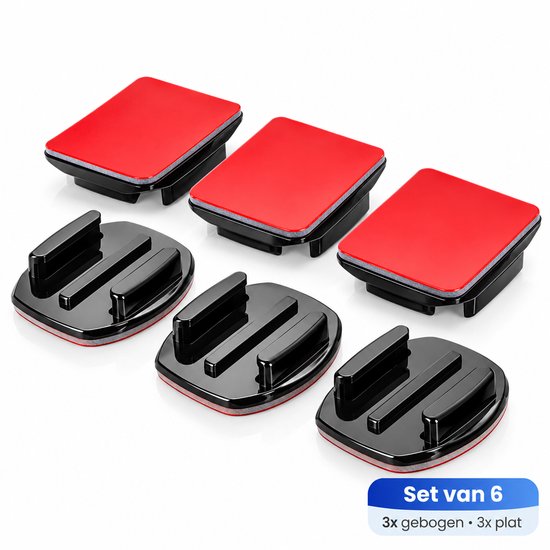 Lot de 6 fixations pour caméra d'action : 3 incurvées et 3 plates avec adhésif rouge, kit de 6, 3 incurvées, 3 plates.