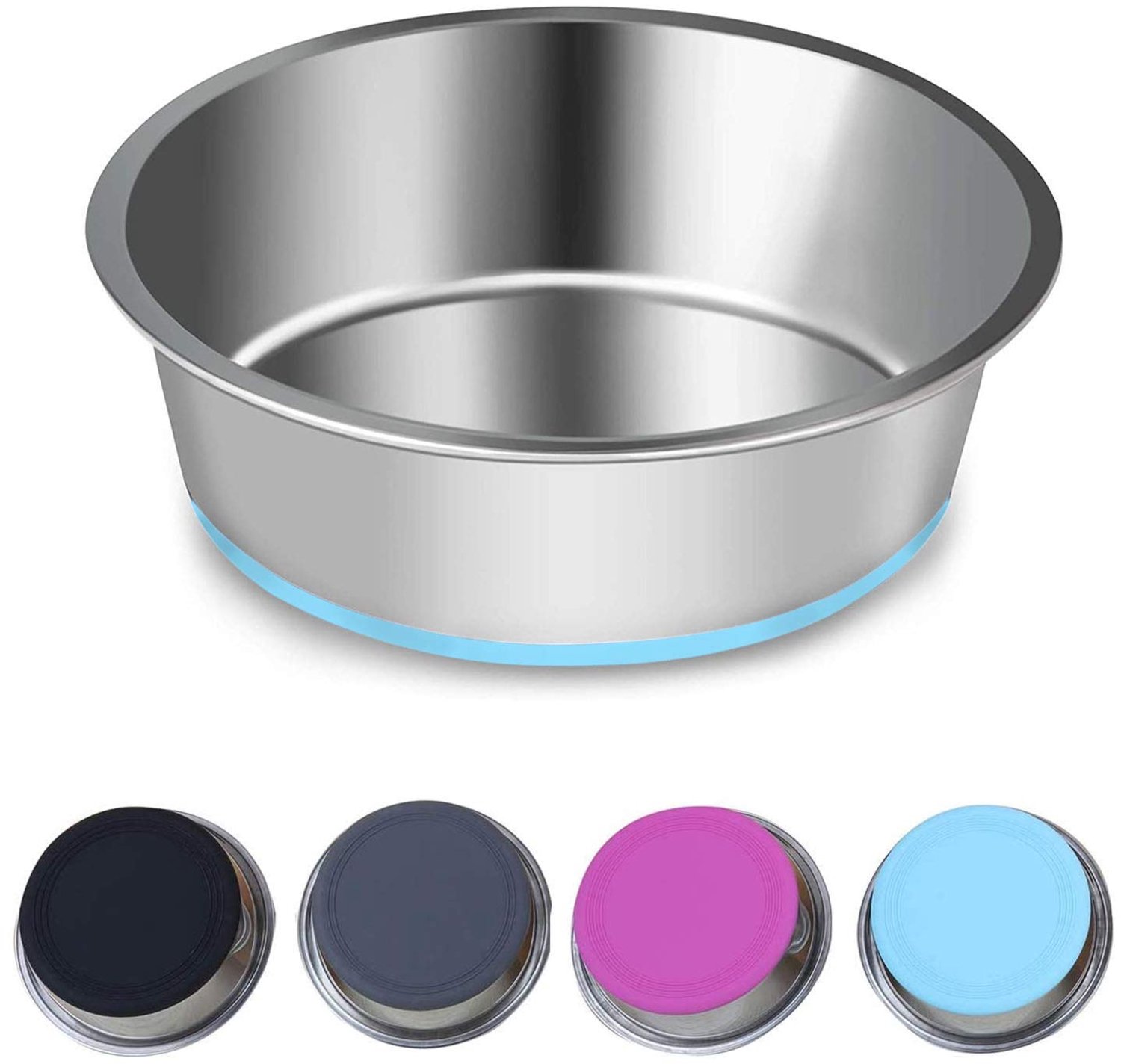Famanu – Hondenbak van dik roestvrij staal, voer- en waterbak voor honden en katten met antislip siliconen basis, maat M, 17 cm